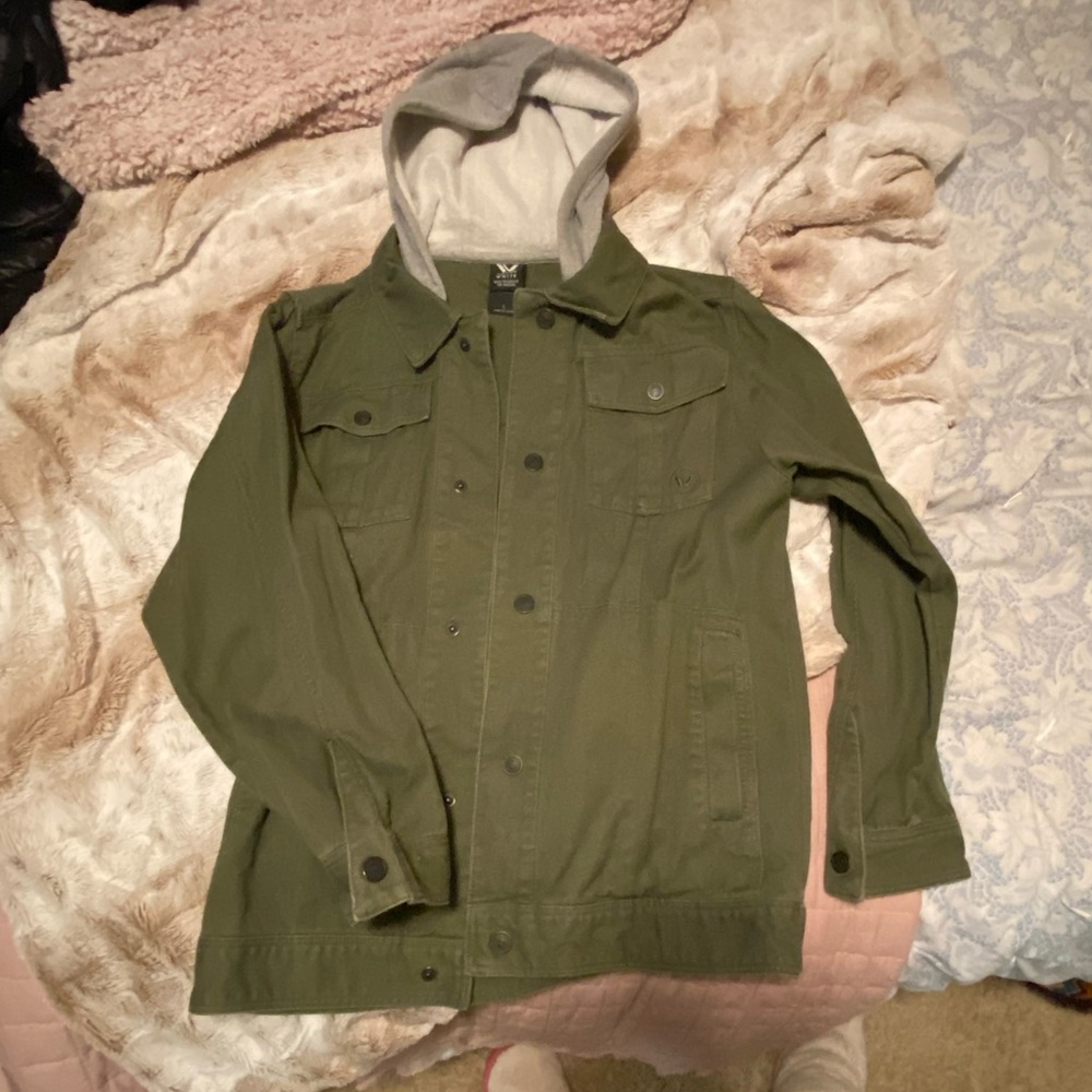 Shawn white olive and gray hooded jacket